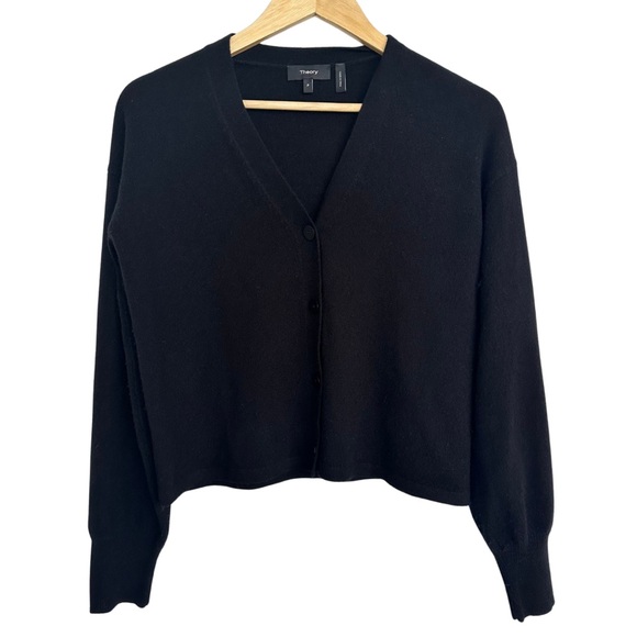 Theory Women's Black Cashmere Classic Button Up Cardigan Blouson SLV SZ P EUC - Picture 1 of 8